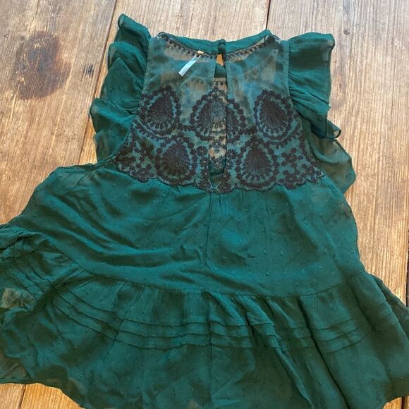 Free People Green Mesh Lace embroidered Blouse Top - Picture 6 of 6
